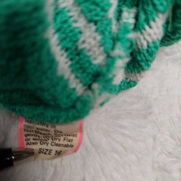 James Kenrob Womens Sweater Medium Open Knit Tie Waist Back Zip Striped Green - Picture 4 of 9